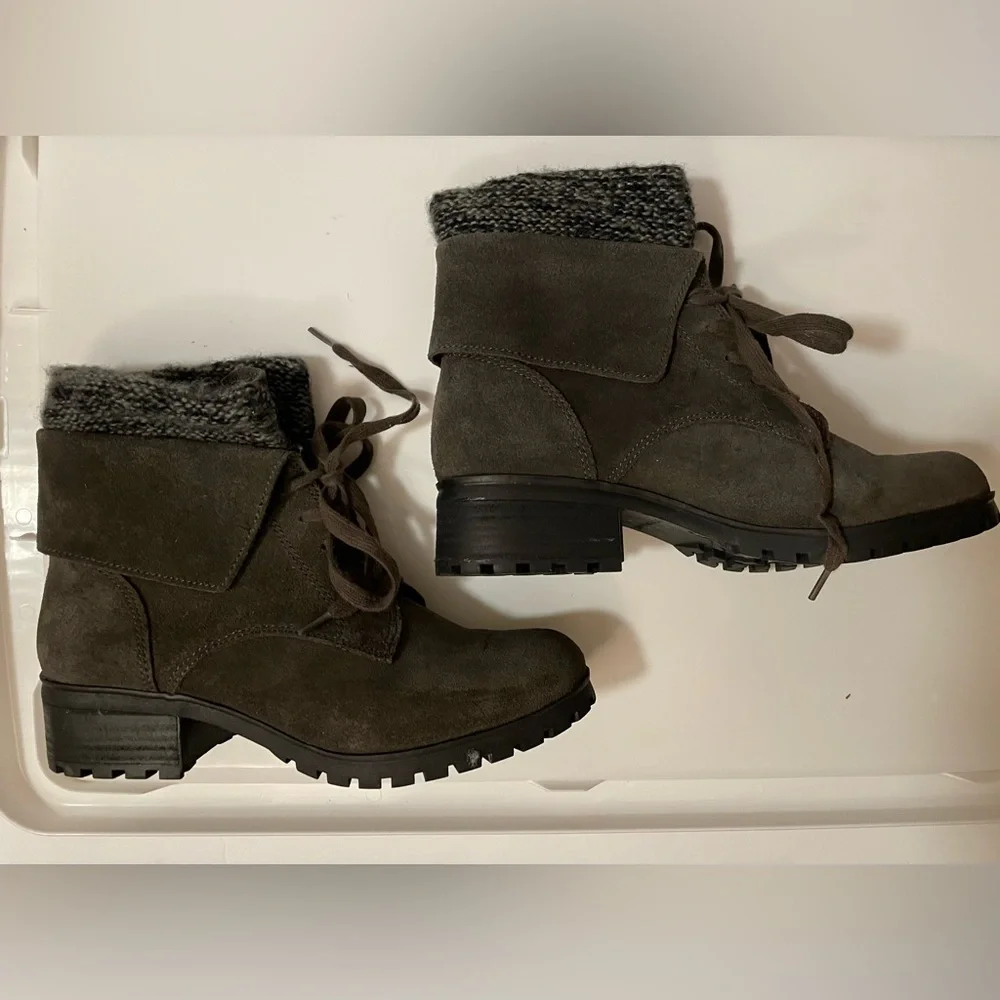 Lucky Brand Genuine Suede Leather Lace Up Block Heel Boots Brown New!